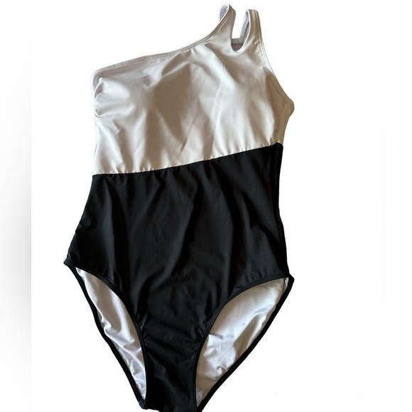 HOLIPICK Black One Piece One Shoulder Pull On Large Bathing Suit BNWT - Picture 1 of 6